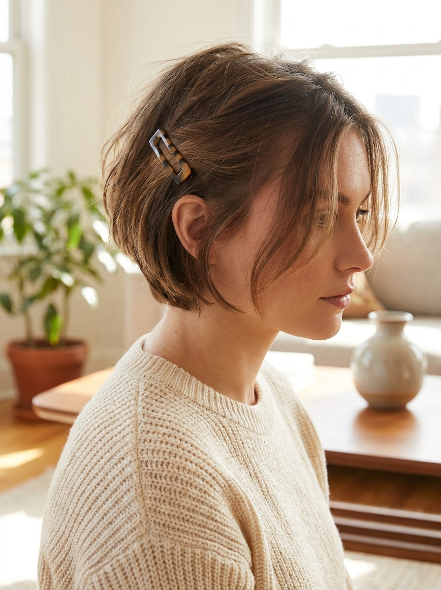 Messy Short Hair mit Haarspange als Chaotische Kurzhaarfrisuren Inspiration 2026